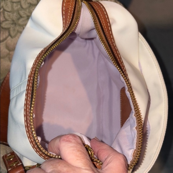 Coach Y2K mini bag  shoulder bag  nylon canvas white/ saddle brown leather trim - Picture 3 of 17